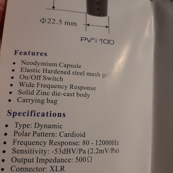 Peavey PVi100 1/4 Cardioid Dynamic Microphone with 1/4” XLR Cable and HTDZ mic - Picture 7 of 12